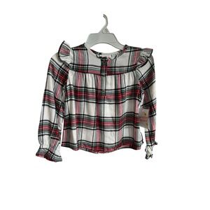 Jumping Beans Girls Plaid Ruffle Long Sleeve Shirt Size‎ 4 Holiday NWT
